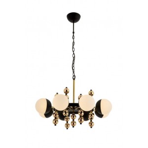 METAL AND GLASS GOLD CHROME AND BLACK CHANDELIER 68 CM DIAMETER LOAD: 105 CM